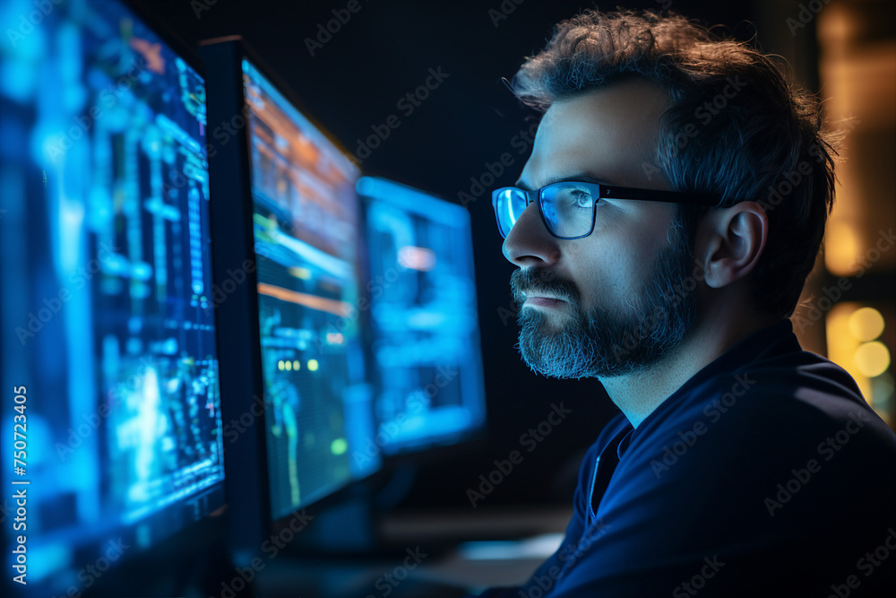 Created with generative AI picture of confident office worker IT specialist system administrator manager Created with generative AI picture of confident office worker IT specialist system administrator manager
