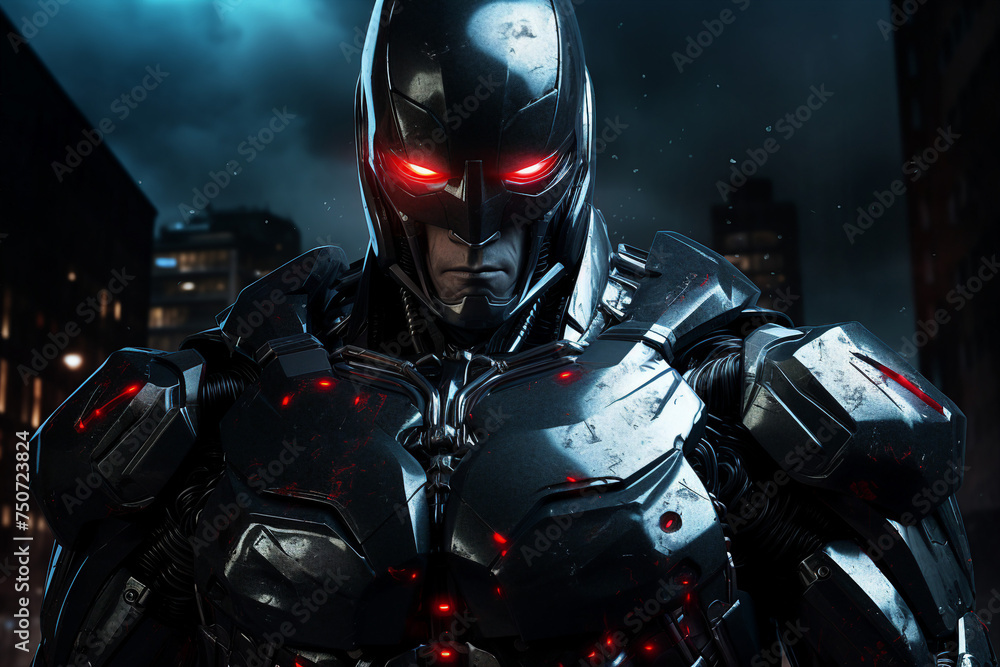 Naklejka premium Portrait of humanoid robotic man superhero created with generative AI technology