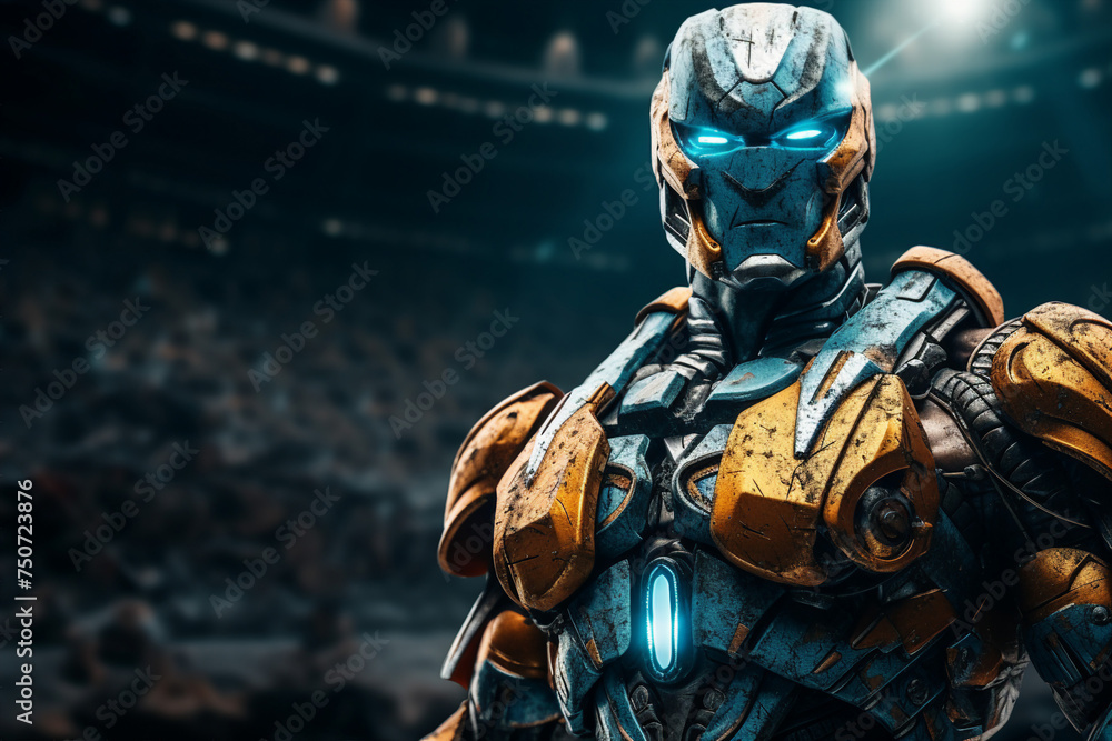 Fototapeta premium Portrait of humanoid robotic man superhero created with generative AI technology
