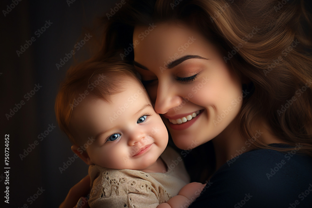 AI generated photo of happy loving mum caring of her child and spending time together AI generated photo of happy loving mum caring of her child and spending time together