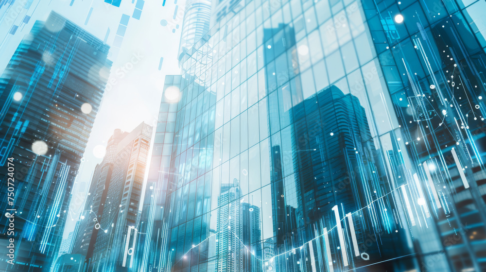 cityscape with modern skyscrapers and overlaid financial graphs, symbolizing the bustling economy and the stock market. cityscape with modern skyscrapers and overlaid financial graphs, symbolizing the bustling economy and the stock market.