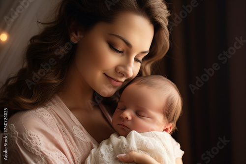 AI generated photo moment of loving mum enjoying time with her newborn baby child