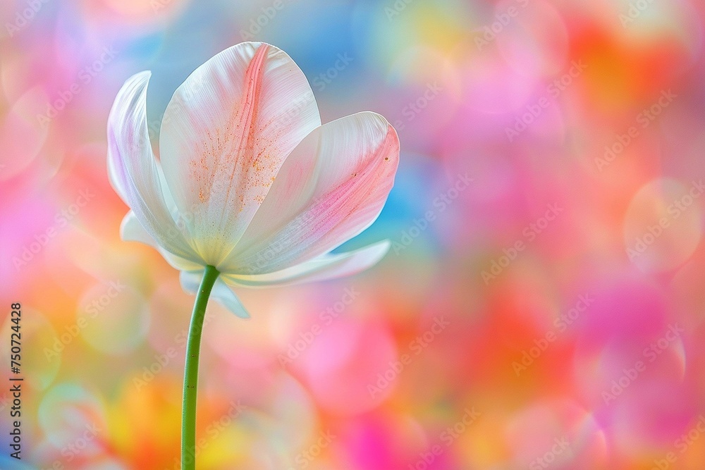 Ethereal Capture of a Tulip Against a Colorful Bokeh Background