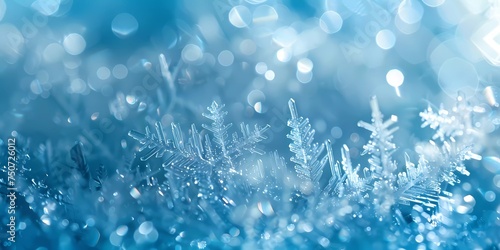 Abstract background of snowflakes on a blue bokeh background, Generative AI illustrations.