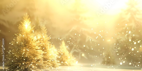 Christmas background with golden Christmas tree and snowflakes, Generative AI illustrations.