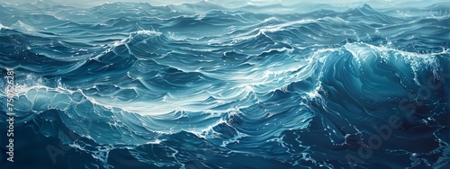 A painting depicting a large and expansive body of water  capturing the grandeur and endlessness of the open sea.