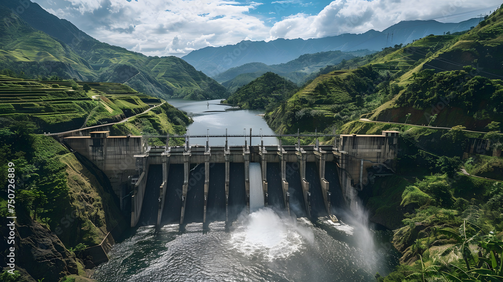 A hydroelectric dam nestled among lush green mountains