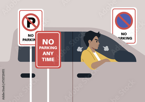 Defiant Driver Ignores multiple No-Parking Signs and parks beside  them.