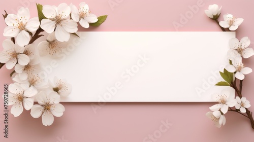 Blank Paper With White Flowers on Pink Background