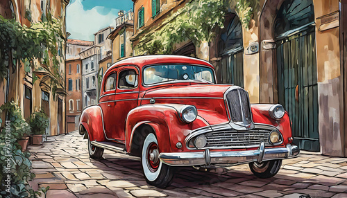 red old vintage car in a italy street © Animaflora PicsStock