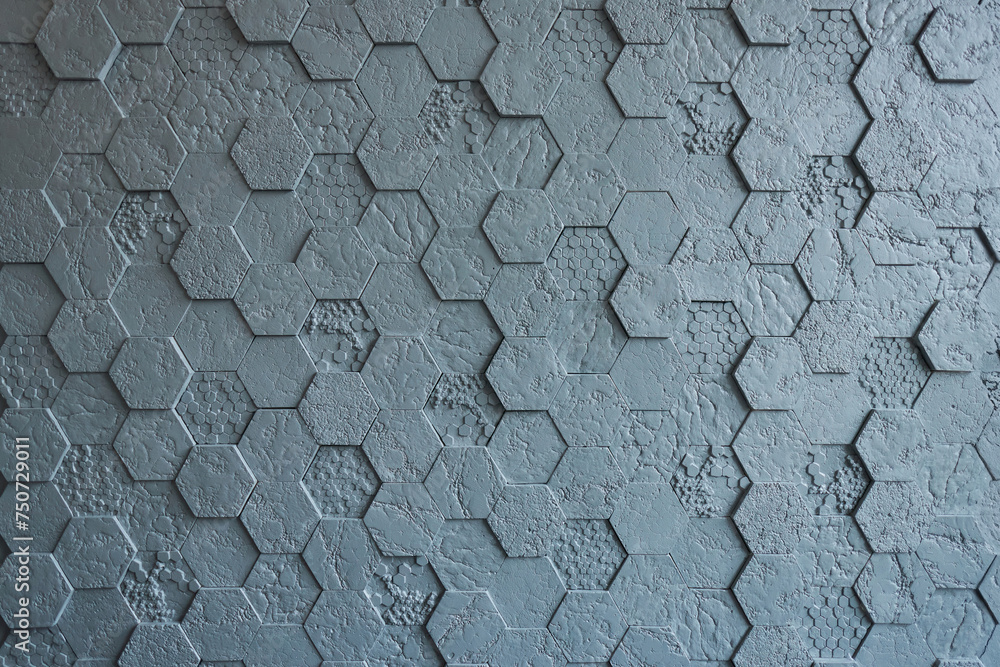 Background made of grey hexagonal gypsum tiles, textured, mosaic. Background made of grey hexagonal gypsum tiles, textured, mosaic.