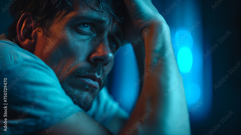 Attractive depressed and upset man at home bedroom . dramatic lifestyle portrait of 30s to 40s handsome guy sitting sad on bed feeling worried and desperate suffering depression problem Attractive depressed and upset man at home bedroom . dramatic lifestyle portrait of 30s to 40s handsome guy sitting sad on bed feeling worried and desperate suffering depression problem