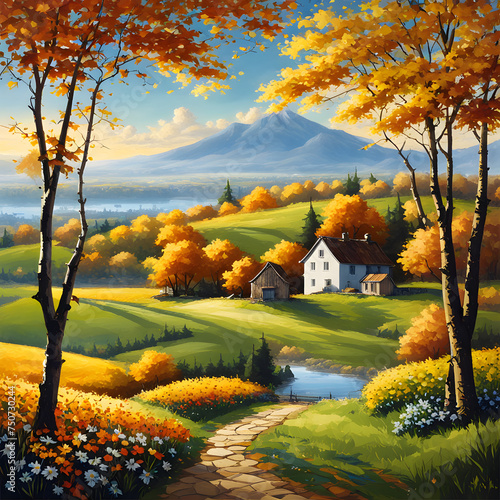 autumn landscape with a house