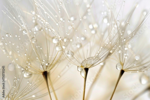 Beautiful dew drops on a dandelion seed macro