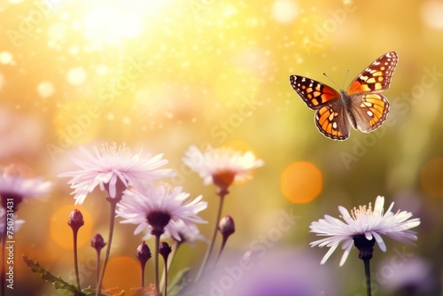 Butterfly Flying Over Field of Flowers © we360designs