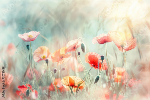 Wallpaper Mural Beautiful meadow with red poppy flowers in the sunlight Torontodigital.ca