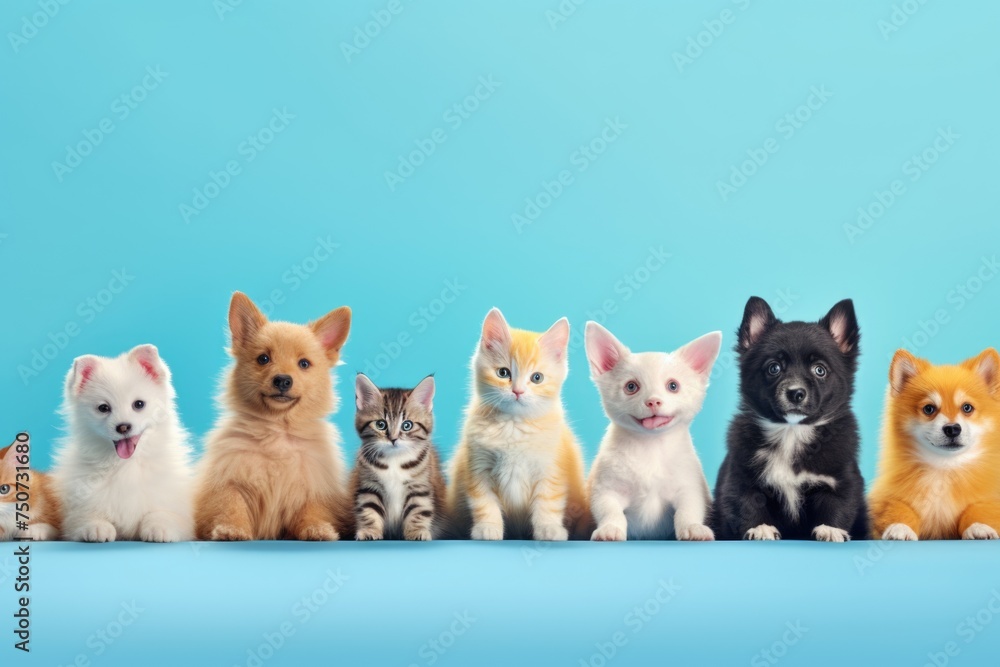 Group of Cat and Dogs on isolated background for web banner.