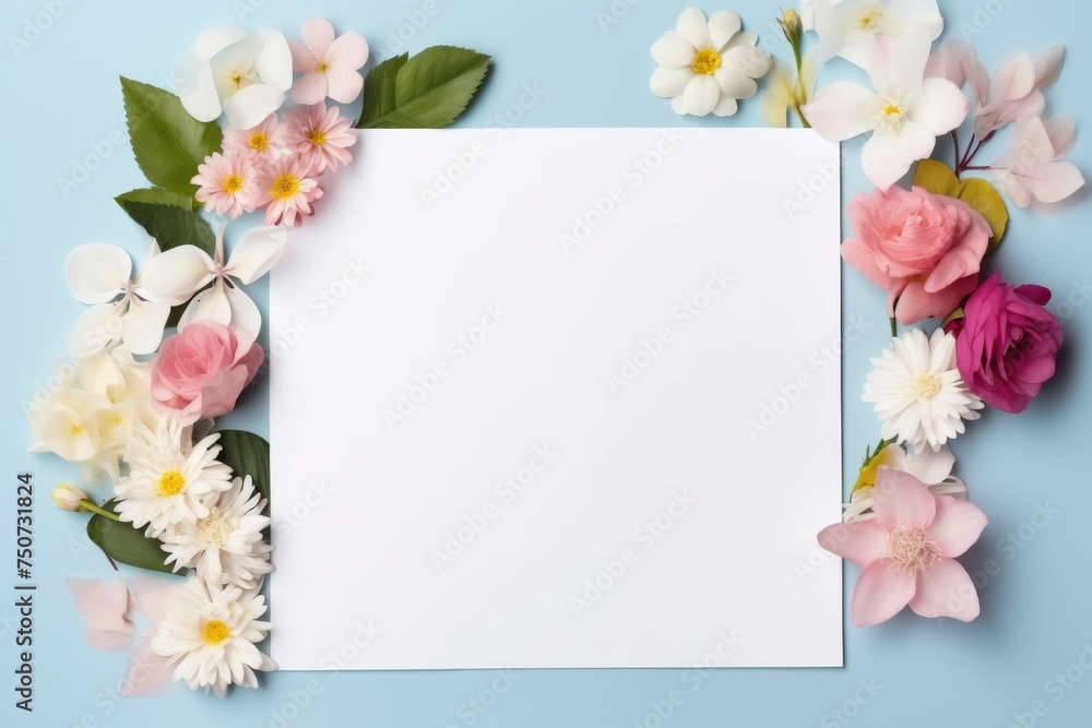 White Sheet of Paper Surrounded by Pink and White Flowers