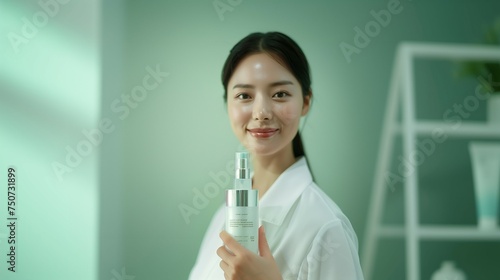 Female during Korean skincare routine, focusing on cleansing and moisturizing. 