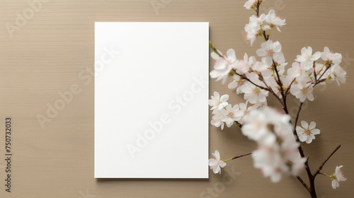 Blank Paper Next to White Flower Branch
