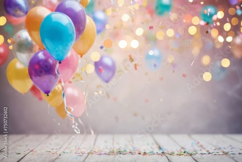 balloons and confetti on bokeh background