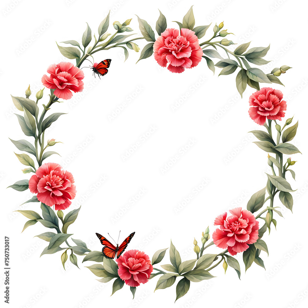 mini-red-carnation-floral-frame-featuring-a-butterfly-minimalist-watercolor-style-trending-on-art
