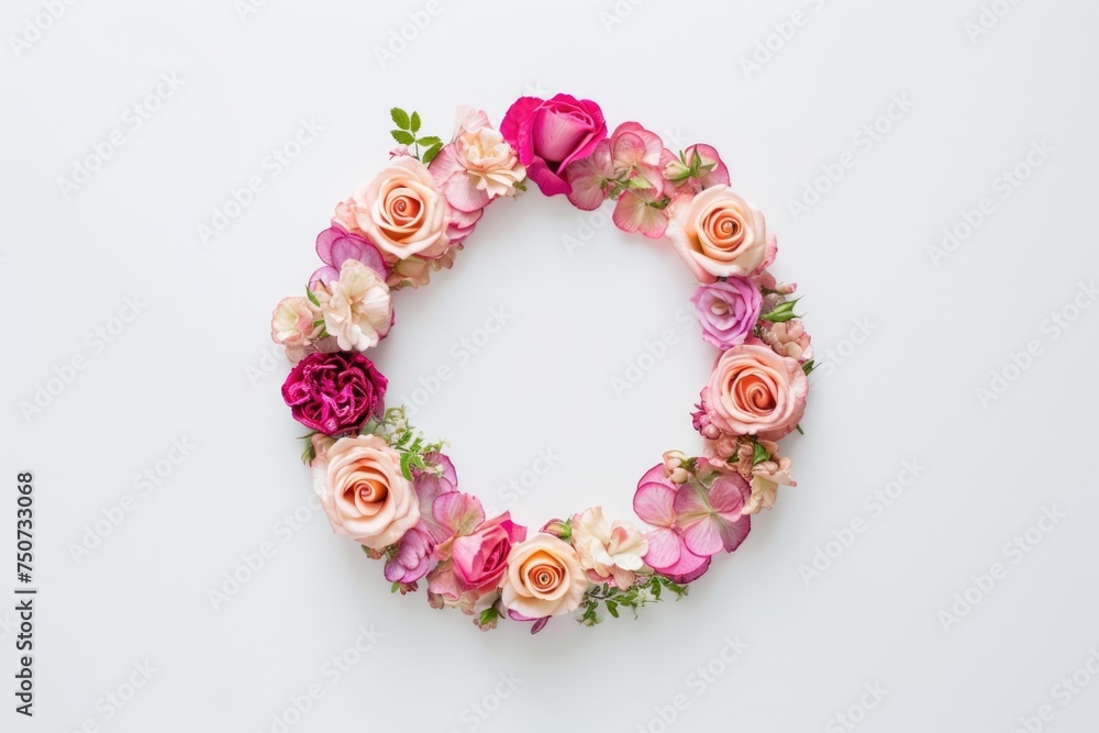 A circular floral arrangement featuring roses