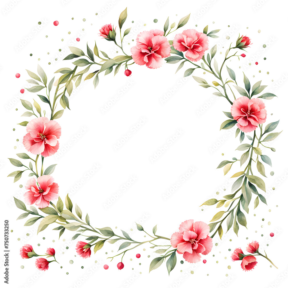 mini-red-carnations-arranged-in-a-floral-frame-with-dots-minimalist-style-flat-illustration-watercolor