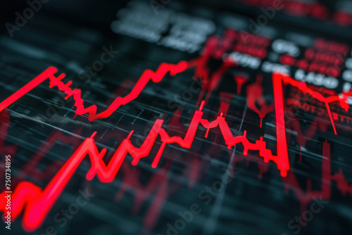 Closeup of stock chart with red upward pointing arrow on white background Financial growth and success concept
