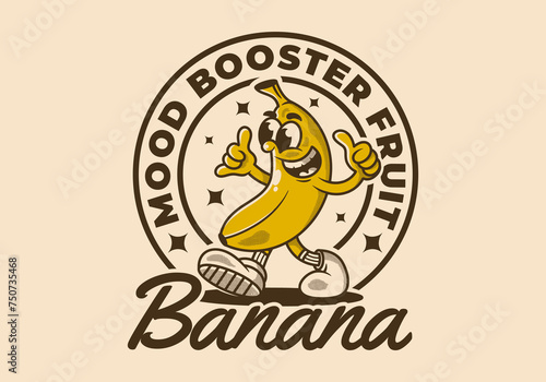 Mood booster fruit. Mascot character illustration of walking banana
