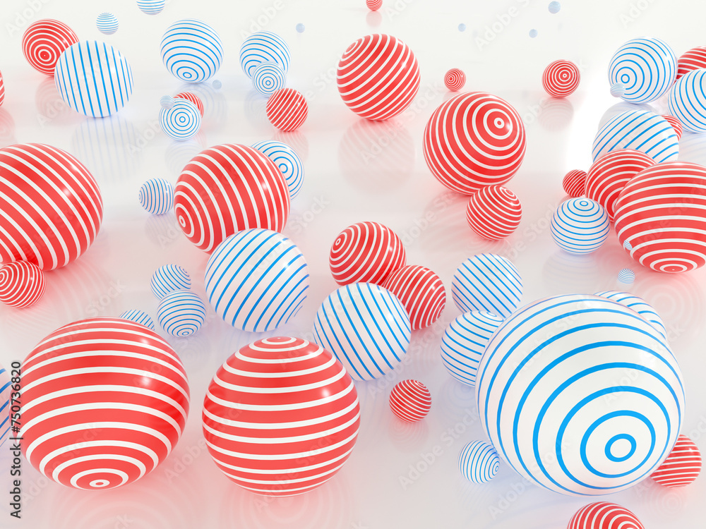 Fototapeta premium Abstract background with dynamic 3d blue and red spheres.