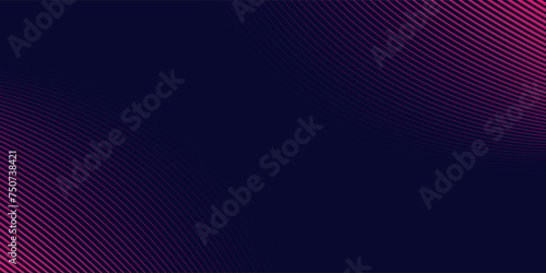 Dark abstract background with glowing wave. Shiny moving lines design element. Modern purple blue gradient flowing wave lines. Futuristic technology concept
