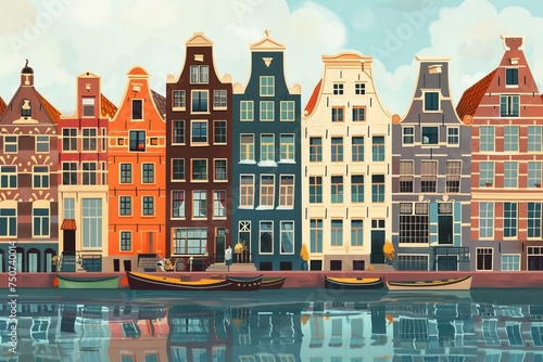 Amsterdam Horizontal illustration Colorful houses 