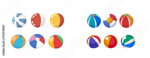 Set of vector illustrations of beach balls on transparent background. Generative AI.