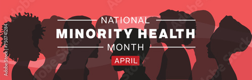 National Minority Health Month banner design with silhouette of minority on red background. Vector illustration.  photo