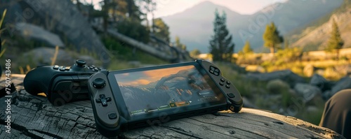 A compact travelfriendly gaming console with cloud gaming support shown ready for action in various outdoor and onthego settings photo