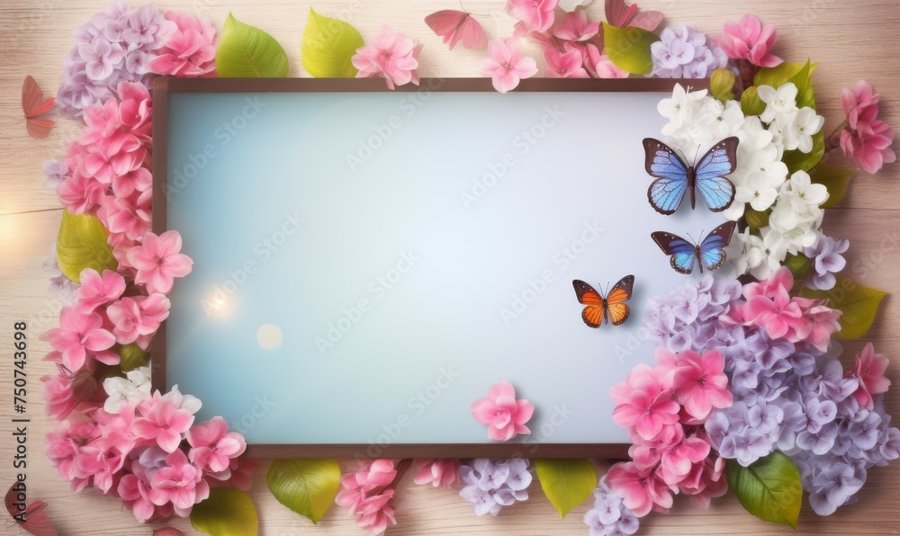 Decorated Picture Frame With Flowers and Butterflies