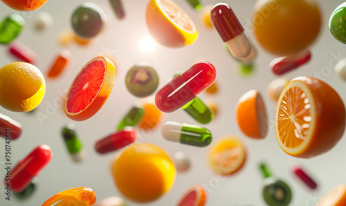 Vitamins and Supplements Concept with Floating Pills