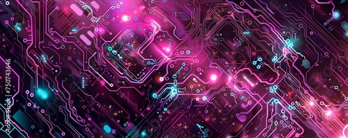 A cybernetic texture background combining circuitry and neon lights for a vibrant and energetic digital space