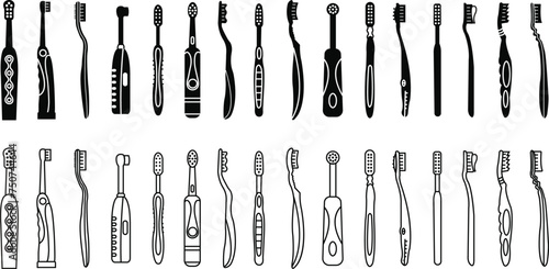 Set of Toothbrush icons. Flat toothbrush icons from dental health with Editable stock. Toothbrush symbols vectors for hygiene oral can be used web and mobile apps isolated on transparent background.