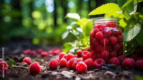 Freshly picked berries transformed into delicious jam in a colorful garden setting