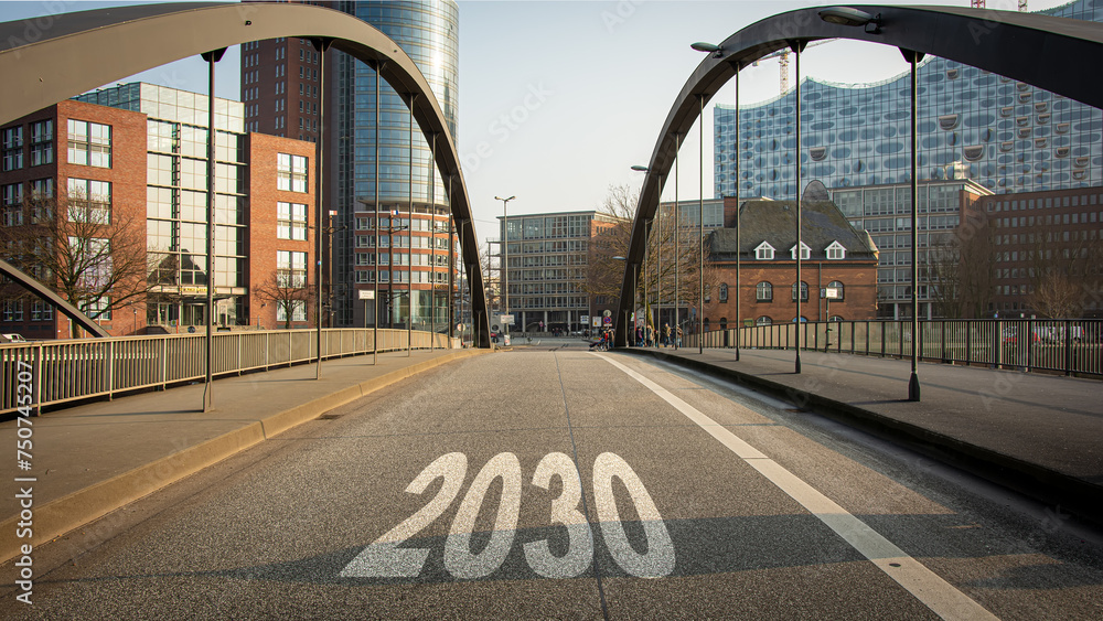 Signposts the direct way to 2030 - obrazy, fototapety, plakaty 