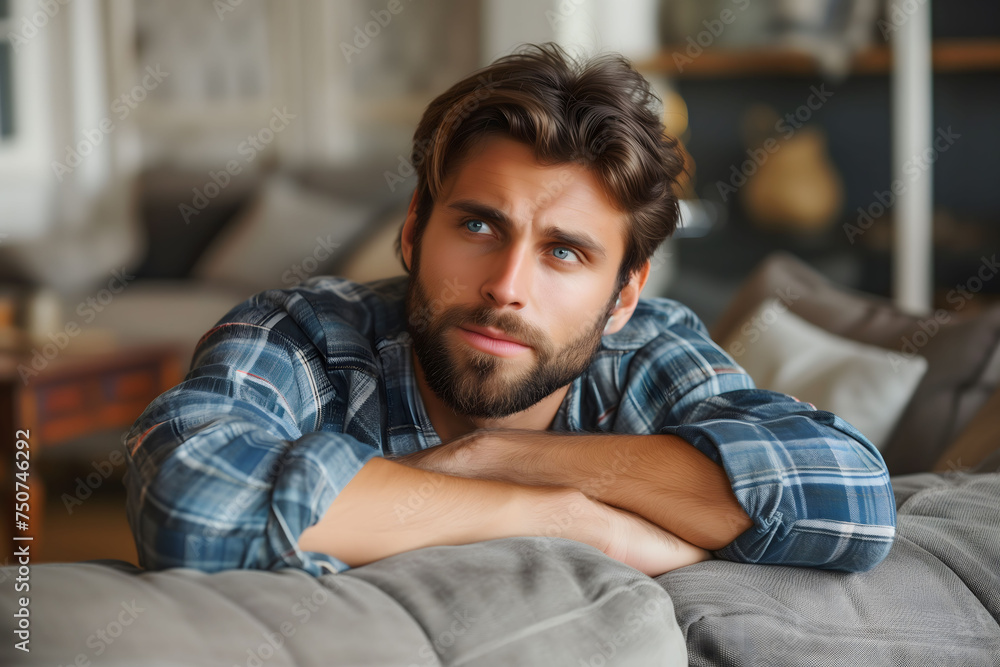Fototapeta premium Thoughtful and worried man absorbed in his thoughts.