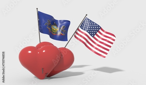 Cuori uniti da una bandiera Pennsylvania e bandiera USA photo