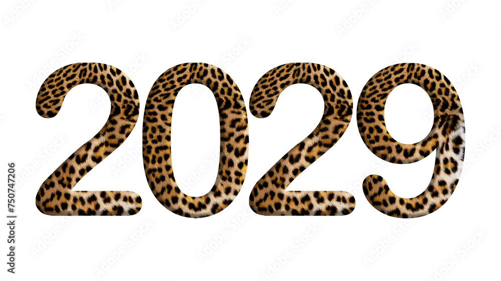 2029, year theme design made from leopard fur or skin isolated on transparent background, PNG, suitable for template design 2029, year theme design made from leopard fur or skin isolated on transparent background, PNG, suitable for template design