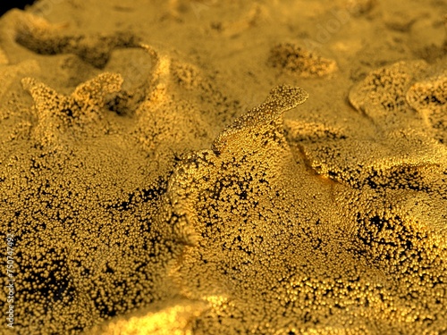 Abstract 3d golden particles on dark background 
