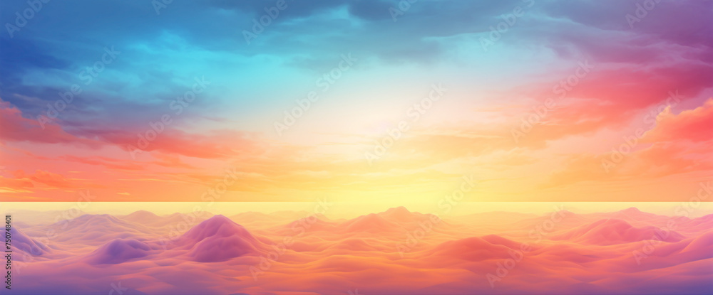 Radiant sunrise gradient spreading across the sky, blending vibrant colors to spark inspiration in graphic design creations.