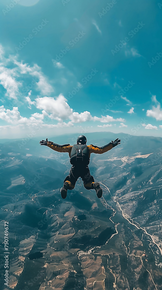man parachuting from the top of a mountain.