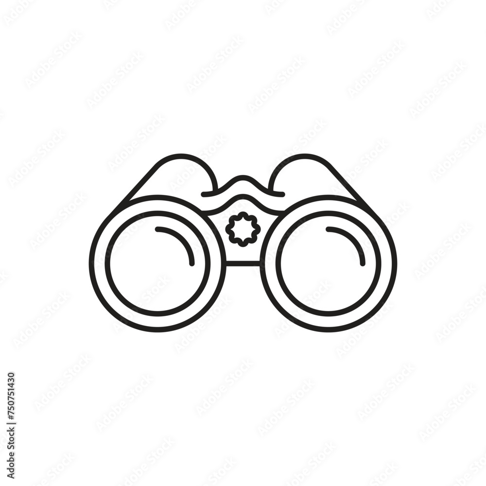 A linear icon of modern binoculars, a binocular icon. A linear icon of modern binoculars, a binocular icon.