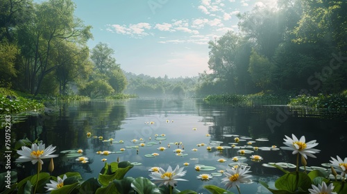 Abundant Water Lilies in a Pond